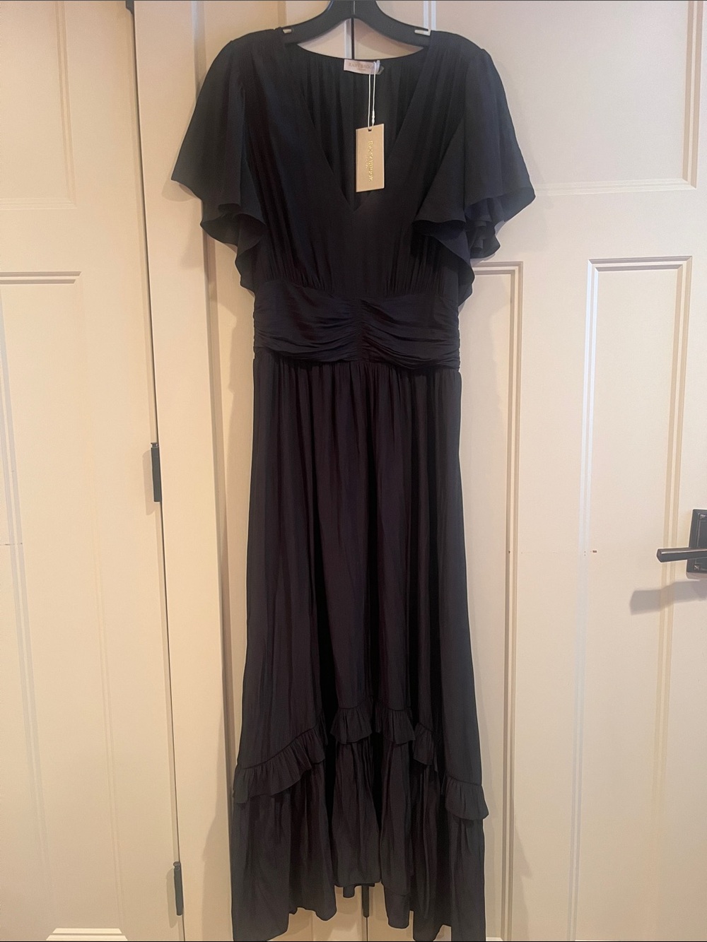 Ramy Brook Joanie Black Flutter-Sleeve Maxi Dress